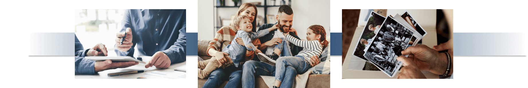 Signing papers, Happy Family, and Group of Photos